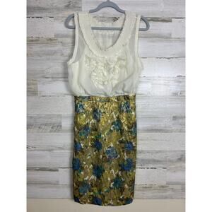 Anthropologie Moulinette Soeurs Stylist Eye Jacquard Metallic Dress size 6 silk